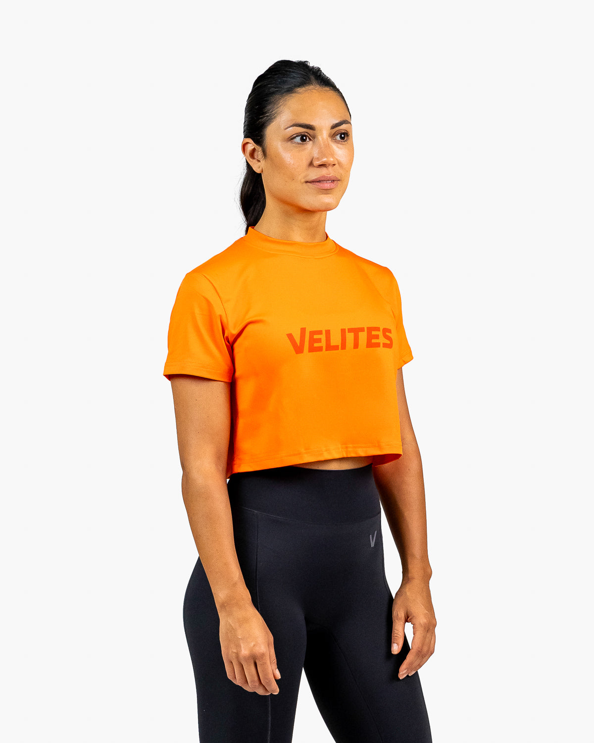 Velites Holo women's crop t-shirt three-quarter color_orange reef