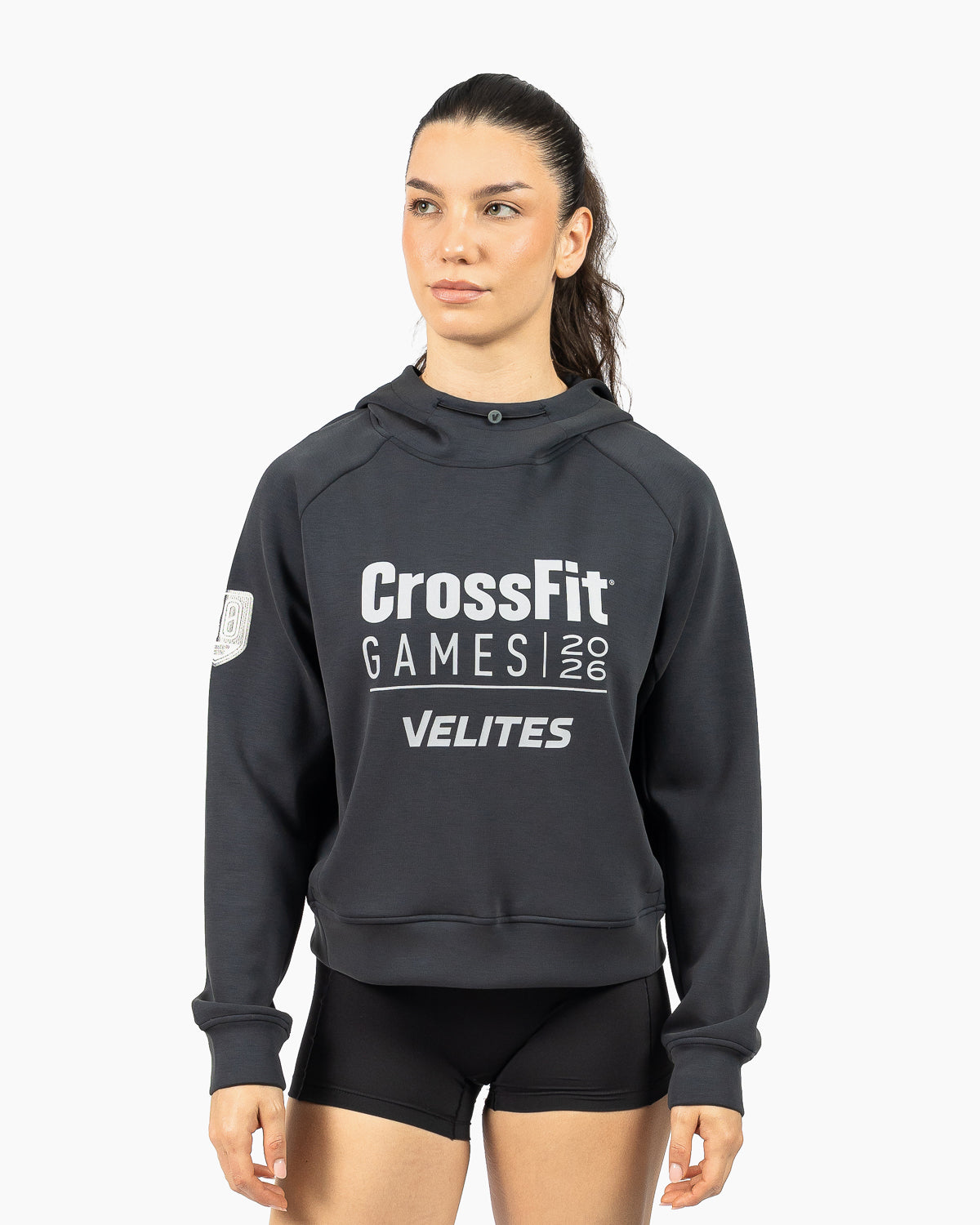 Women's crop hoodie with hood and elastic rubber neck HOLO CrossFit Games