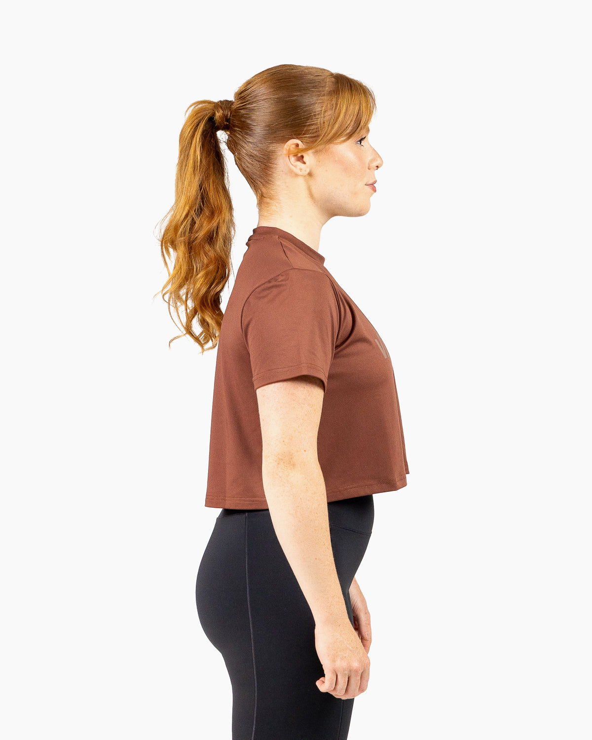 Velites Holo women's crop t-shirt side color_chestnut