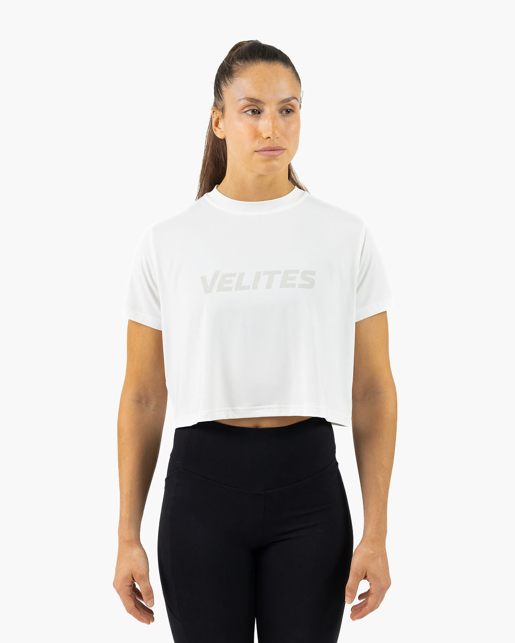Velites Holo women's crop t-shirt front color_White