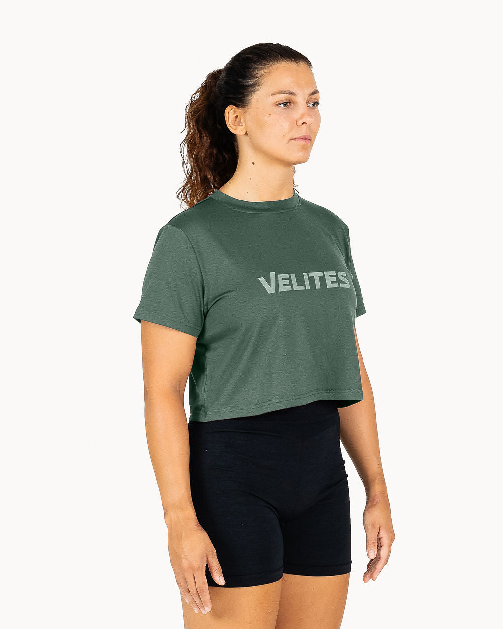 Velites Holo women's crop t-shirt three-quarter color_Pine Green