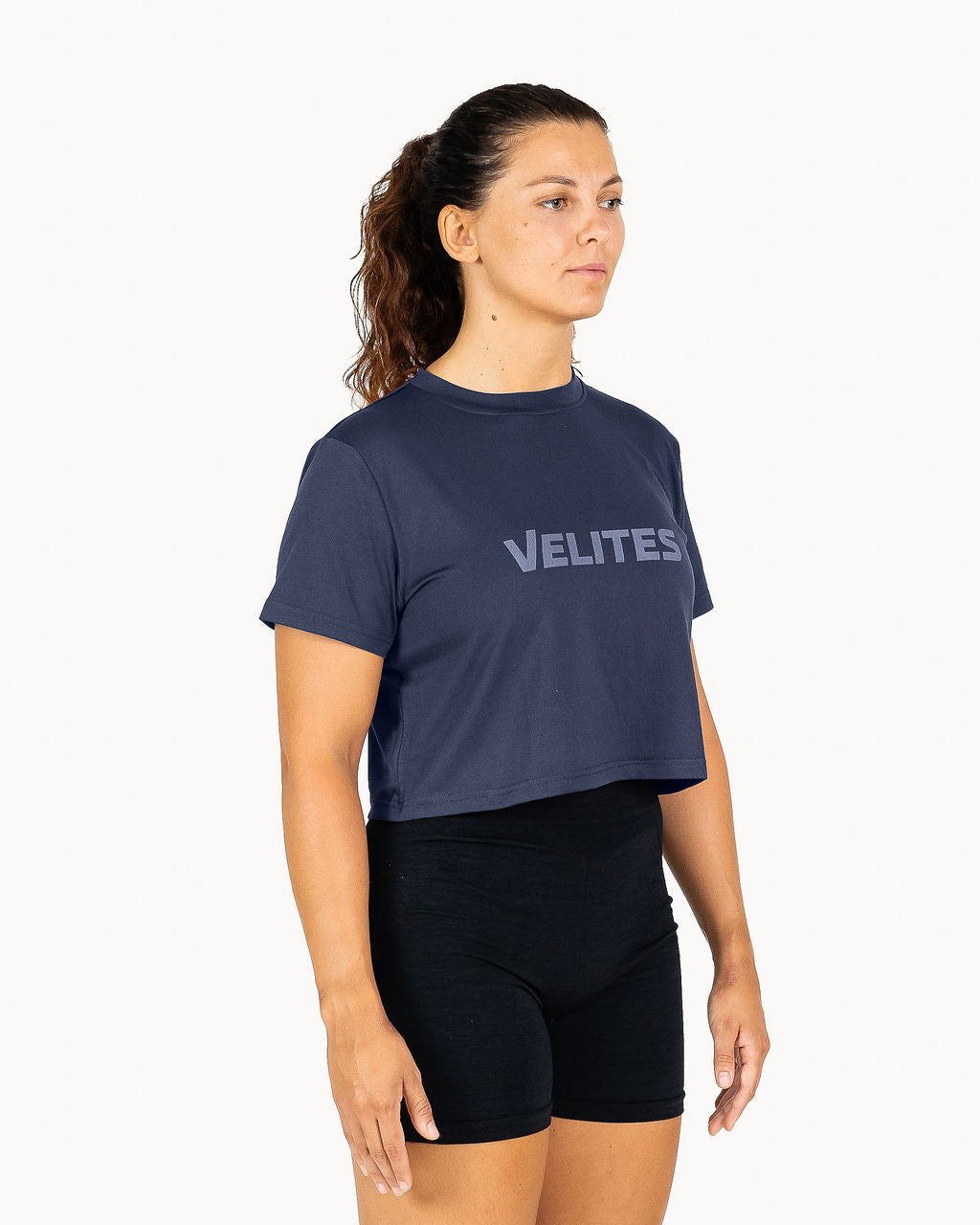 Velites Holo women's crop t-shirt three-quarter color_Deep Ocean