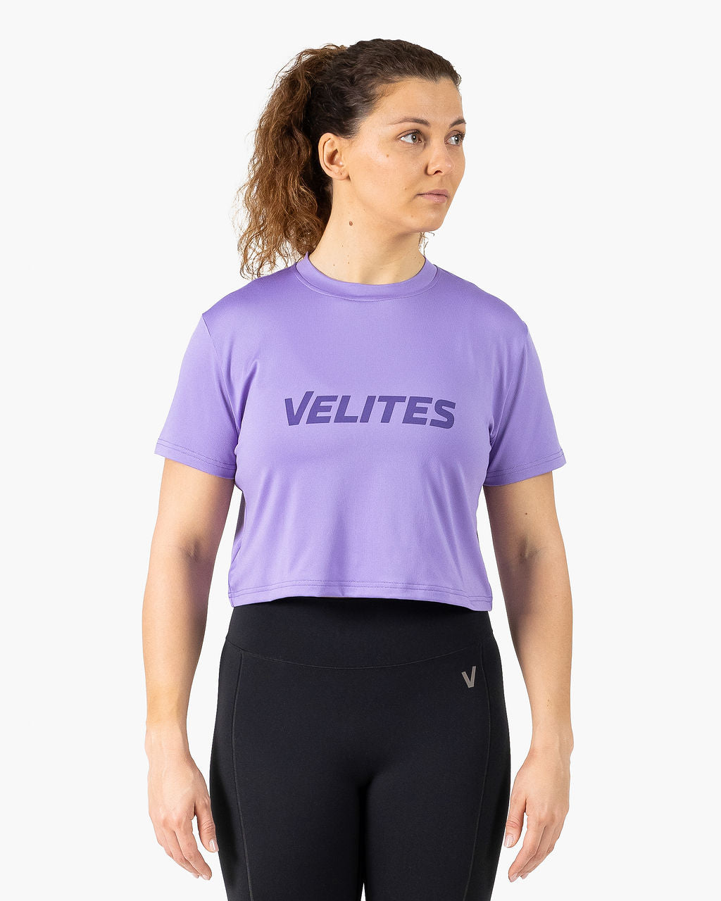 Velites Holo women's crop t-shirt front color_Wisteria