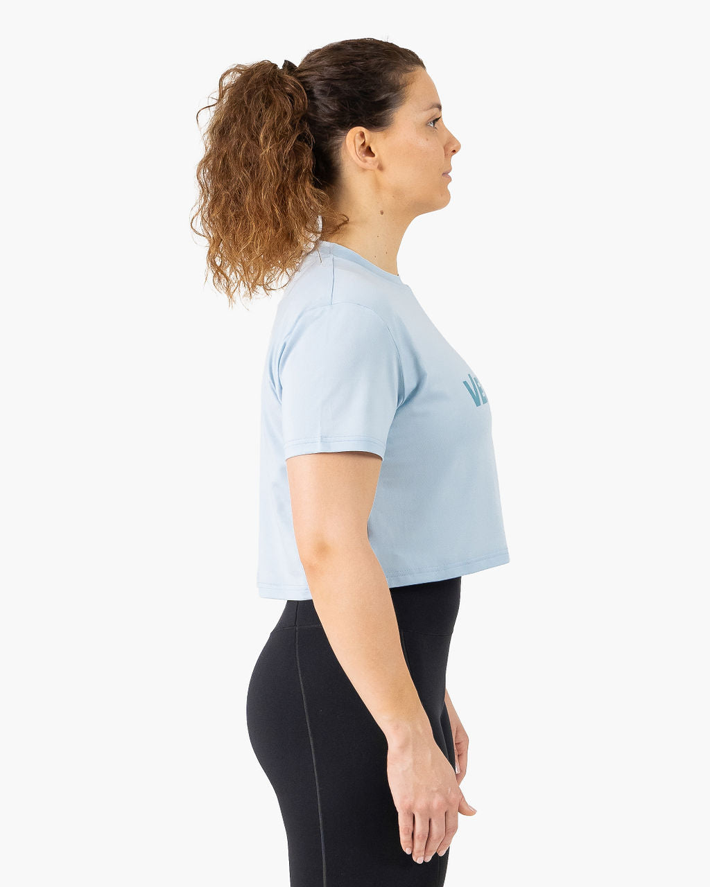 Velites Holo women's crop t-shirt side color_Caribbean Blue