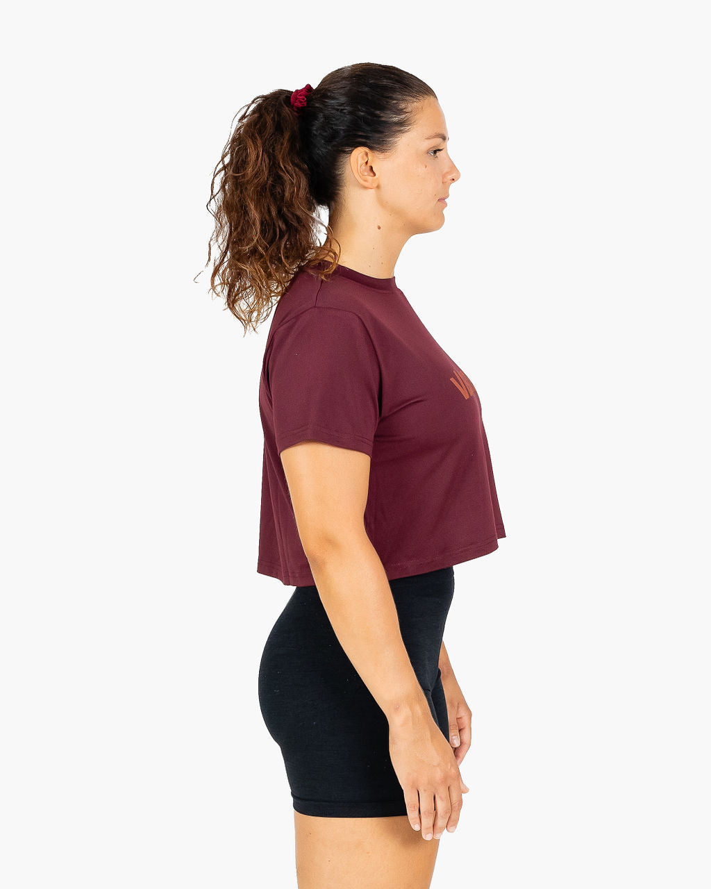 Velites Holo women's crop t-shirt side color_Pomegranate