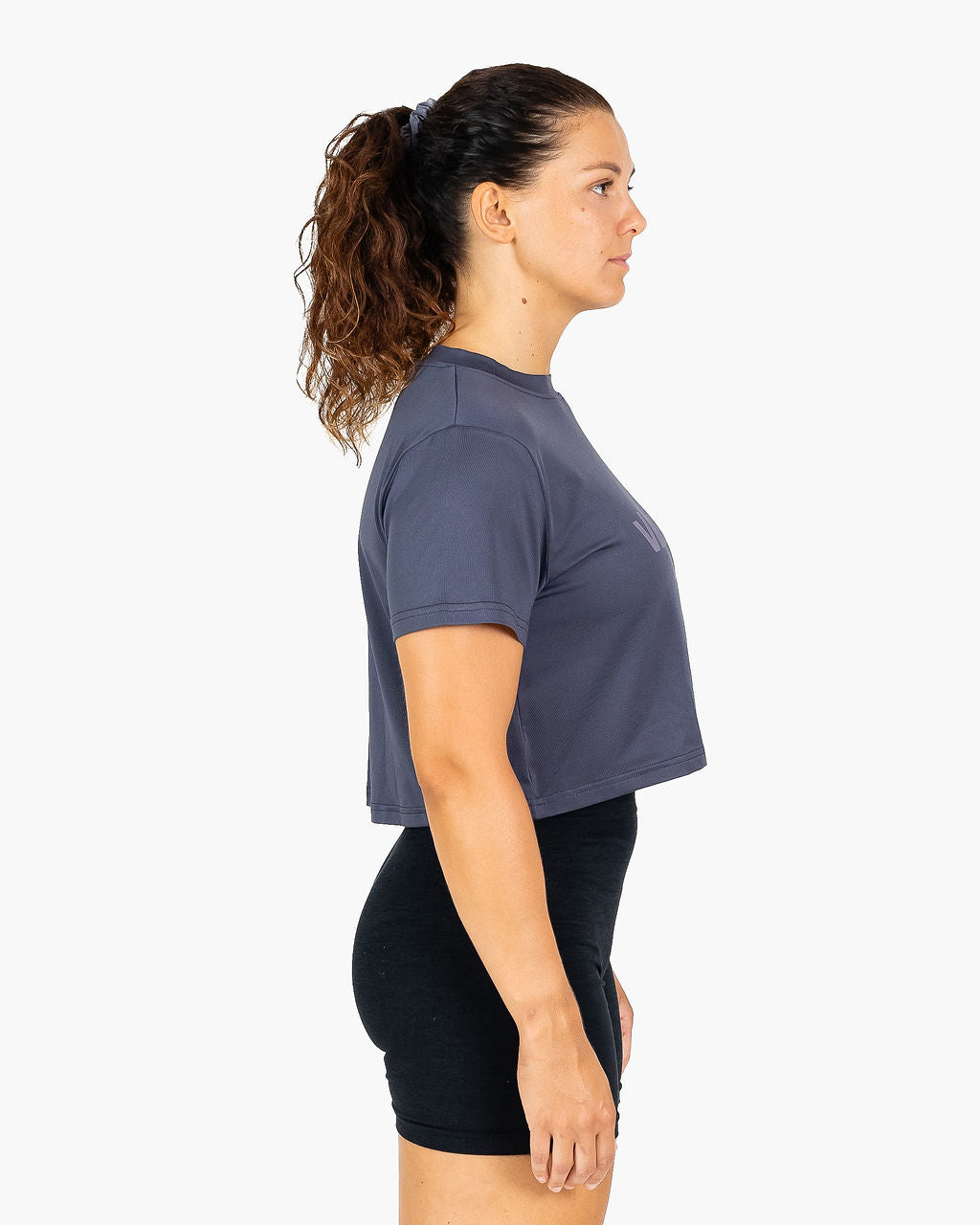 Velites Holo women's crop t-shirt side color_Stone Grey