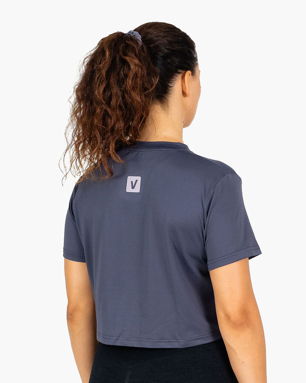 Velites Holo women's crop t-shirt back color_Stone Grey