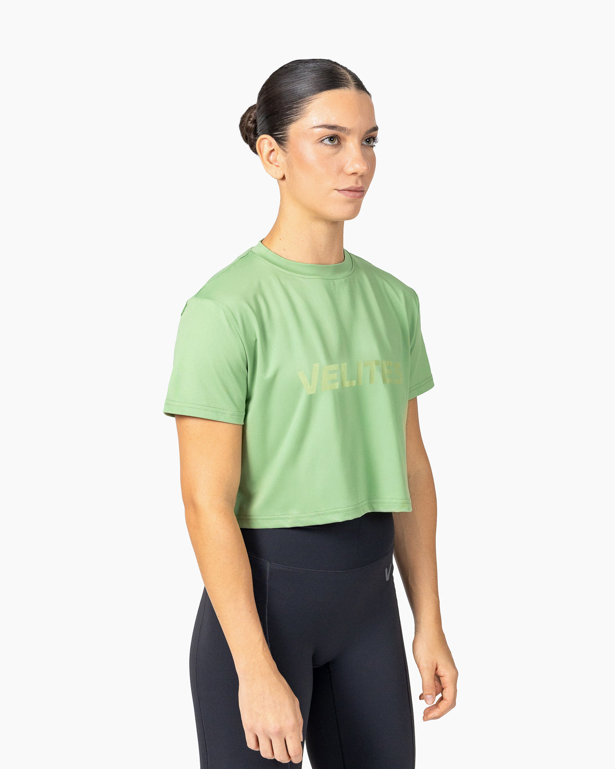 Velites Holo women's crop t-shirt three-quarter color_North Moss