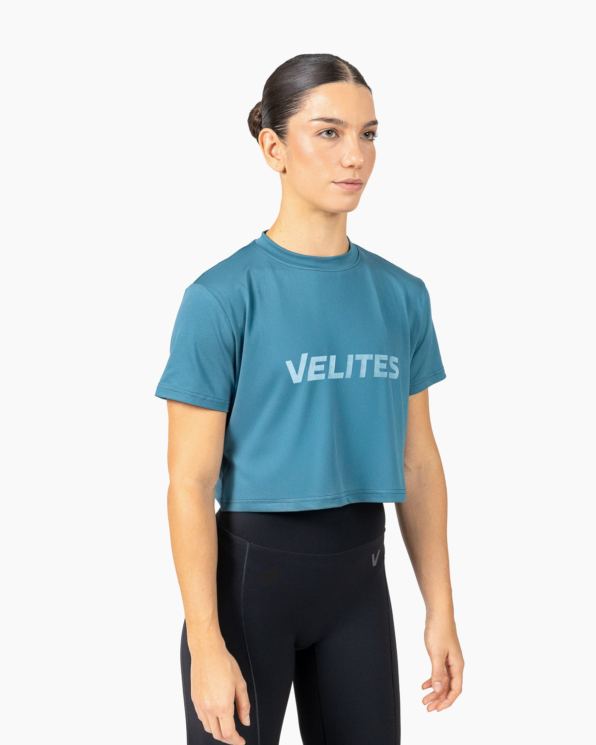 Velites Holo women's crop t-shirt three-quarter color_Denim Blue