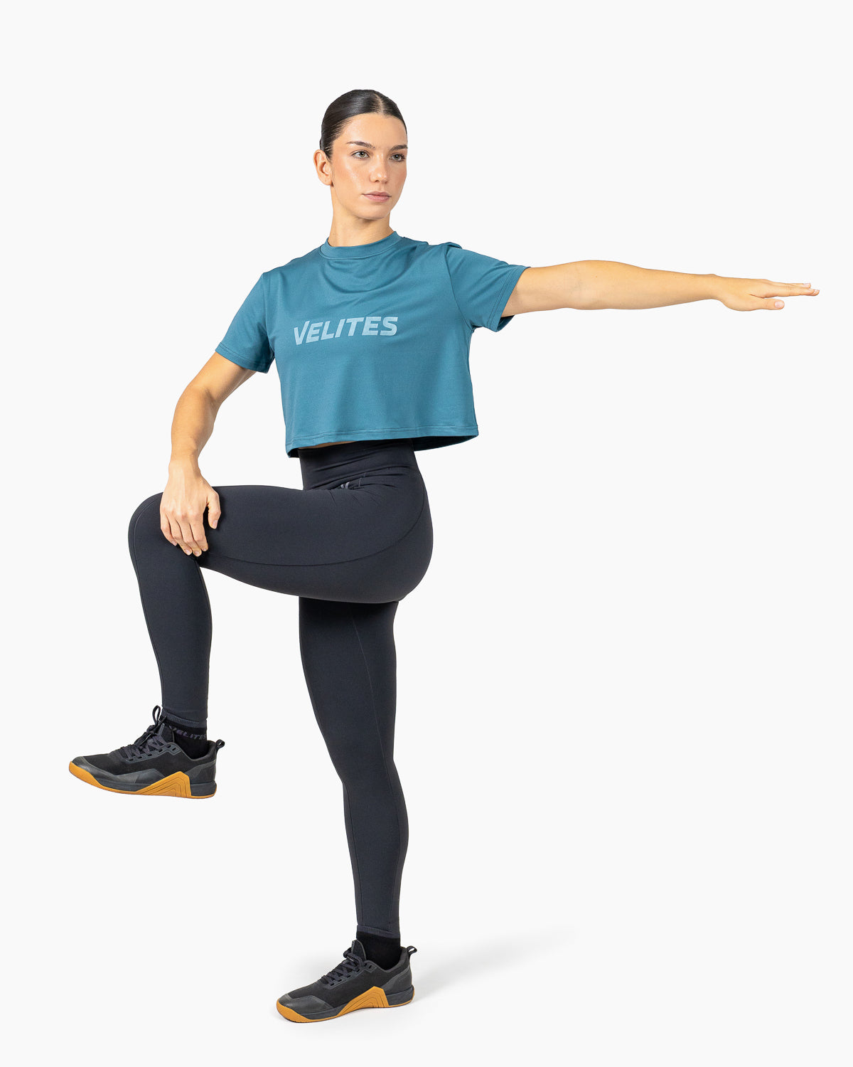 Velites Holo women's crop t-shirt exercise color_Denim Blue