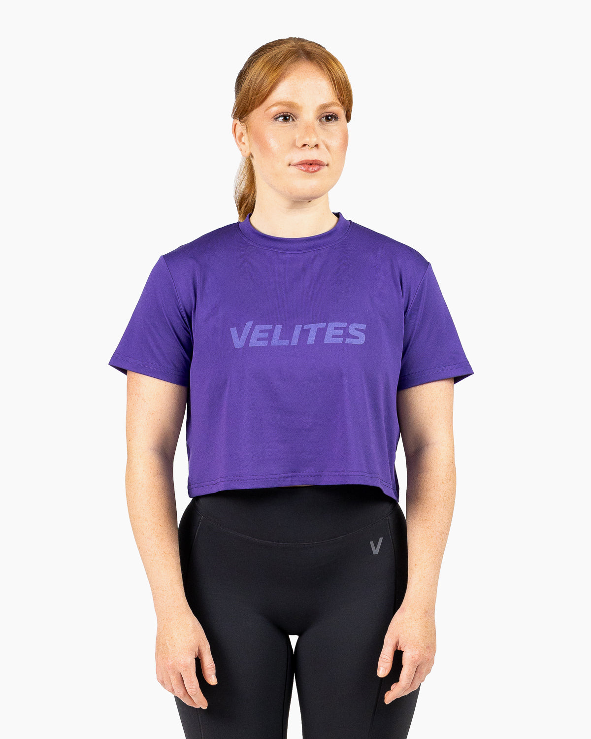 Velites Holo women's crop t-shirt front color_witchy purple