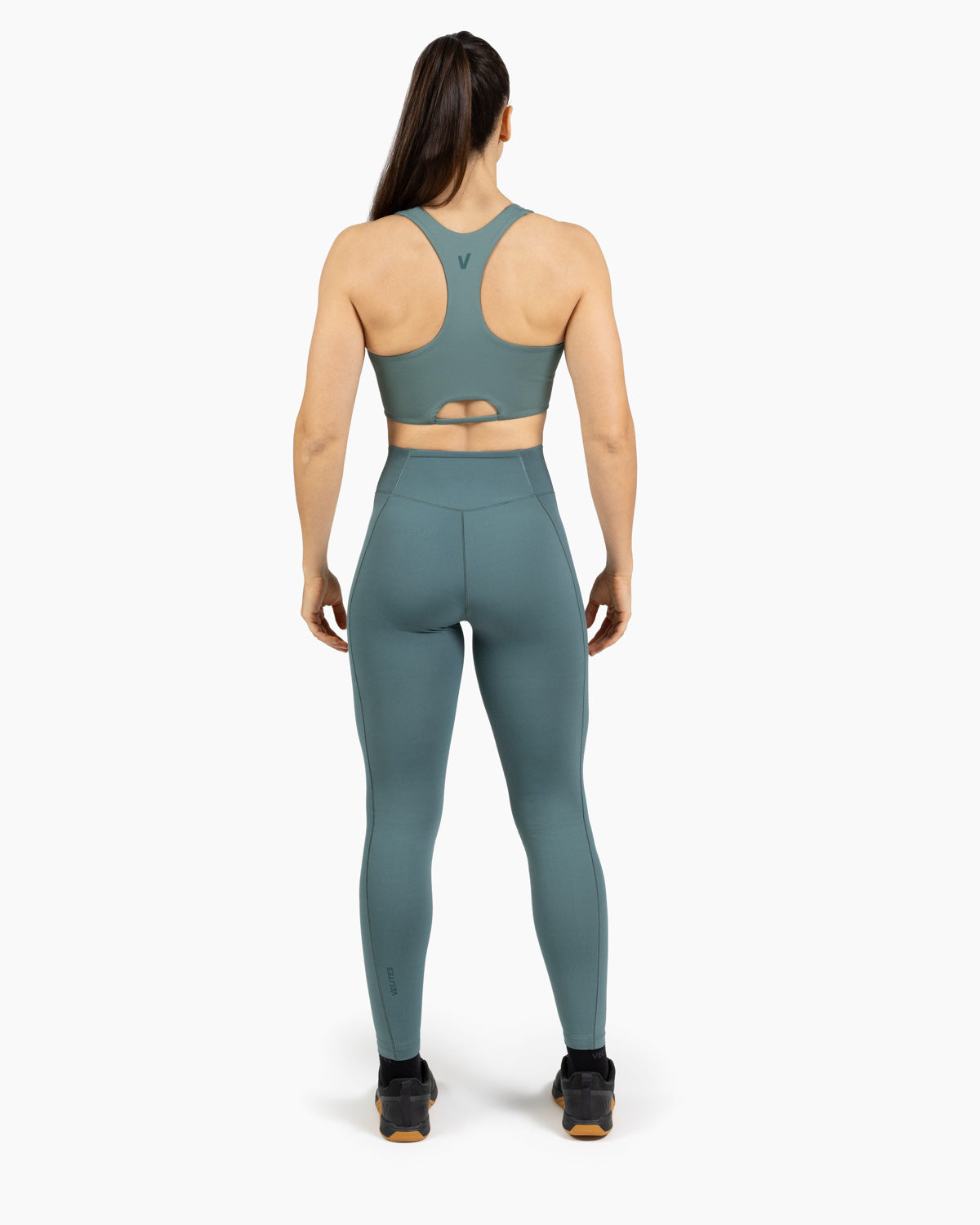 High neck bra Holo Velites female model back color_Pine green