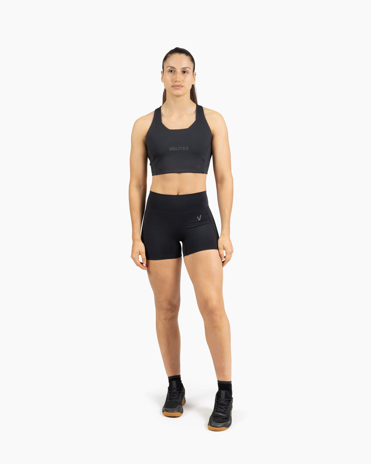 High neck bra Holo Velites female model front color_Black