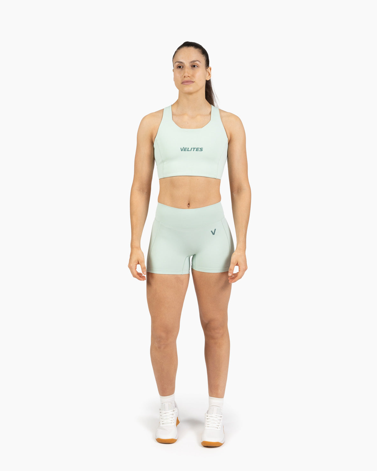 High neck bra Holo Velites female model front color_Mojito