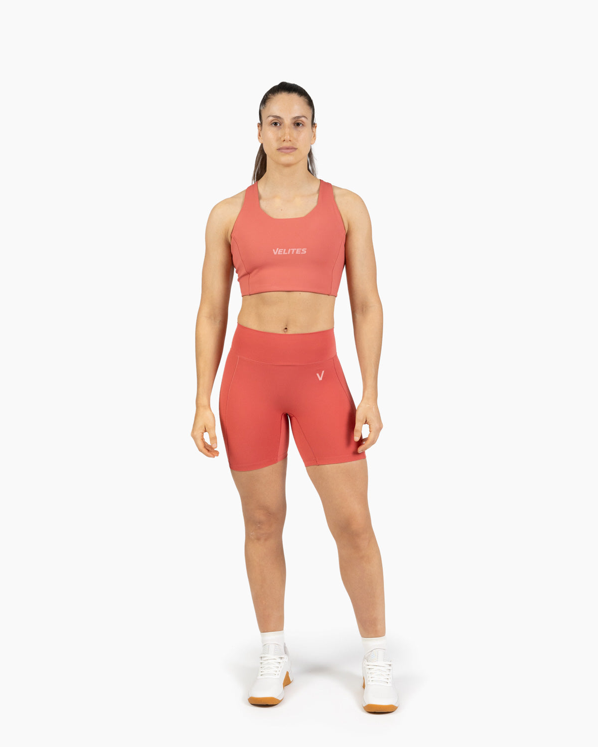 High neck bra Holo Velites female model front color_Raspberry