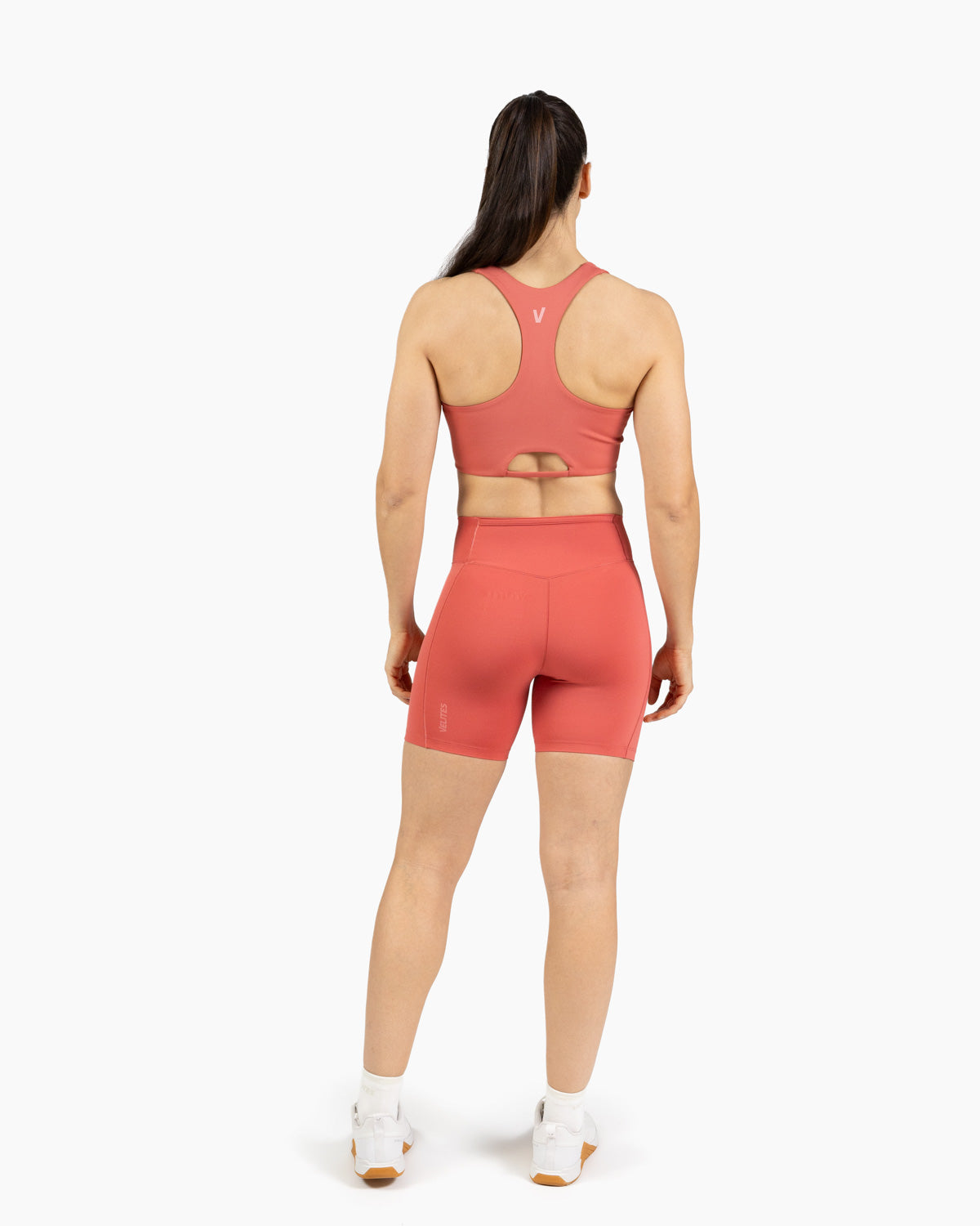 High neck bra Holo Velites female model back color_Raspberry