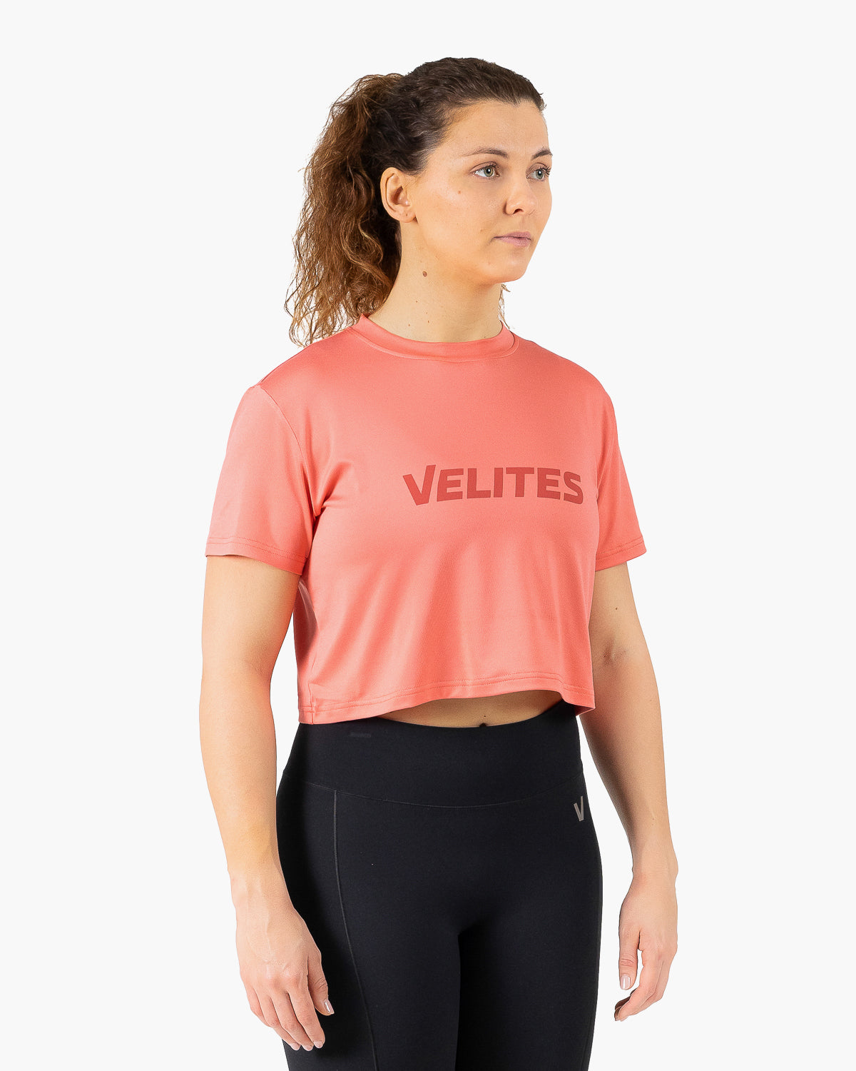 Velites Holo women's crop t-shirt three-quarter color_Raspberry