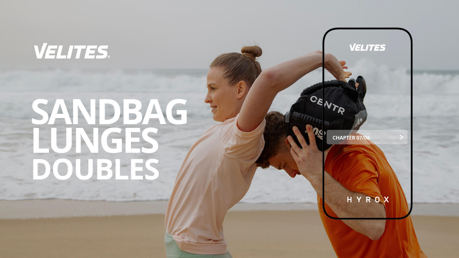 Sandbag Lunges in pairs technique HYROX course by Velites