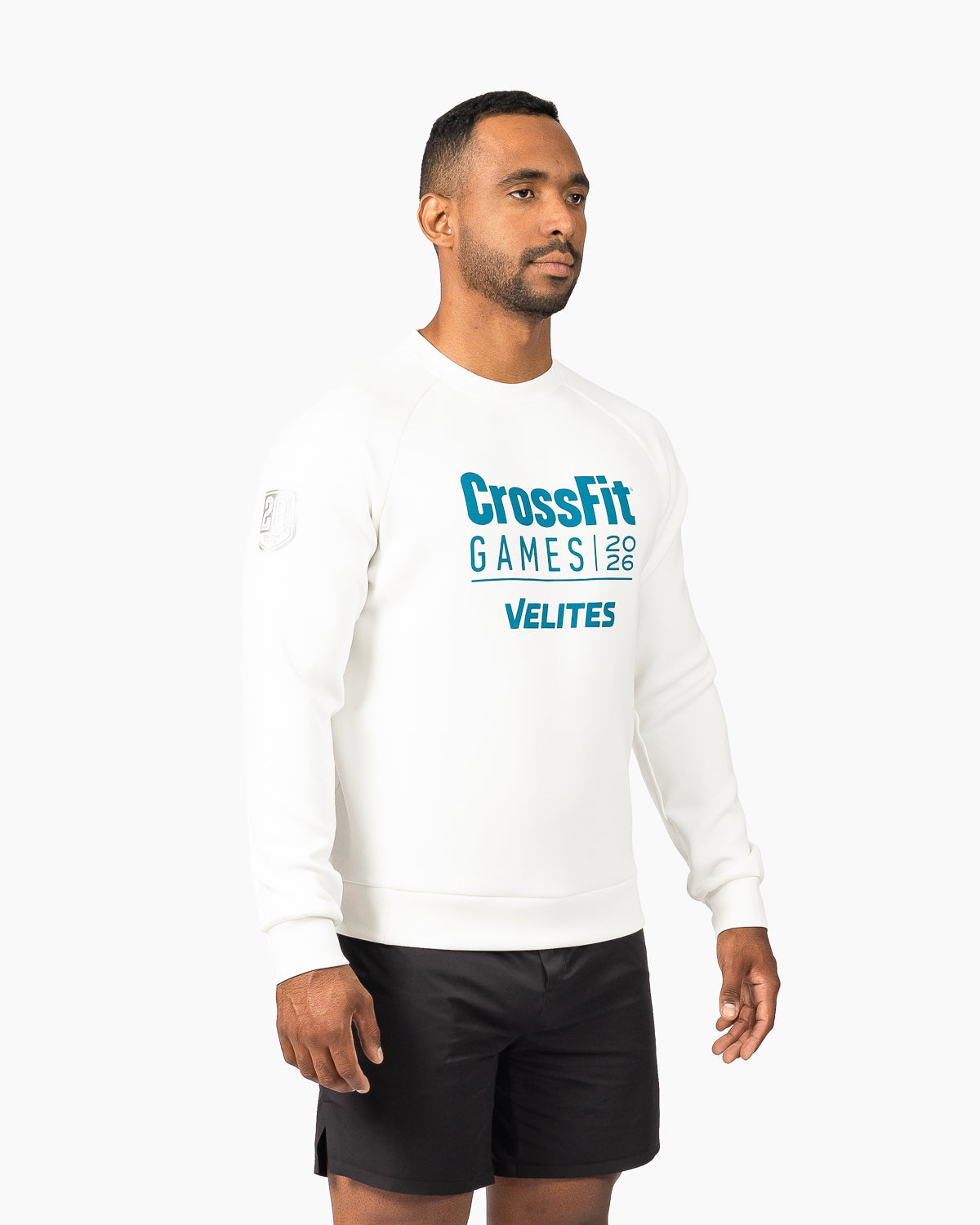 Unisex 20th Anniversary CrossFit Games sweatshirt without hood featuring a teal chest graphic