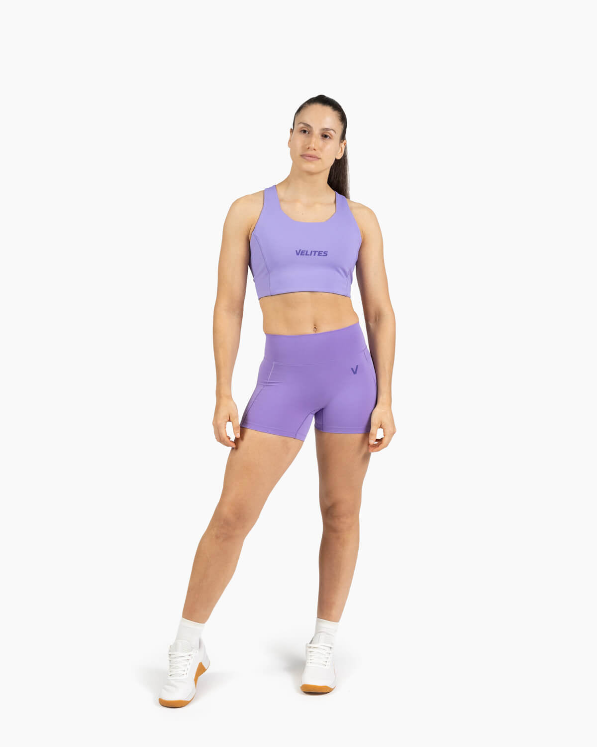 High neck bra Holo Velites female model front color_Wisteria