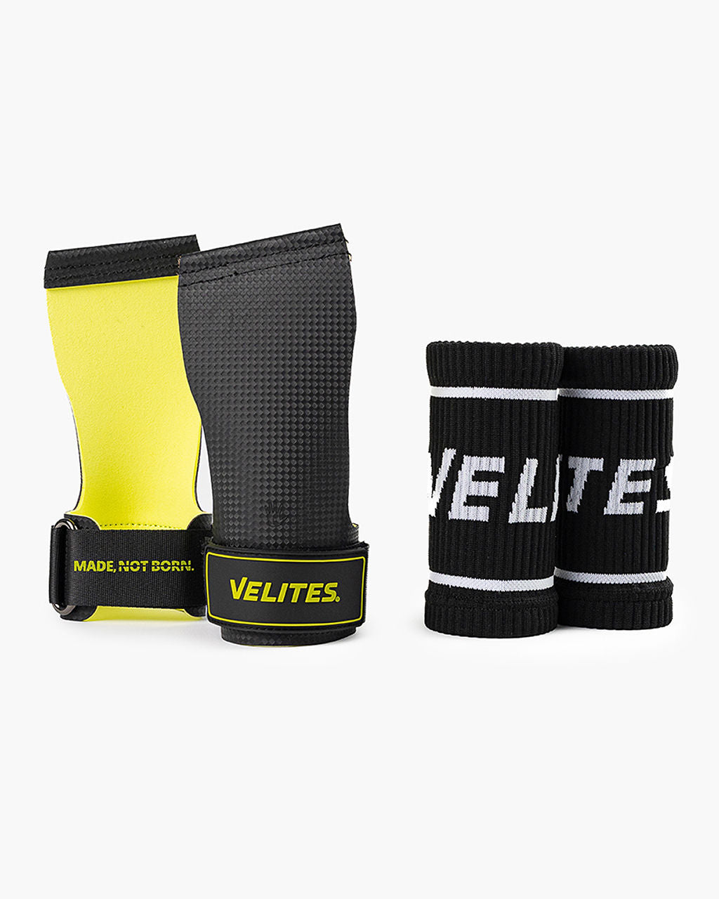 Quad Ultra no-chalk grips and wrist wraps black and green
