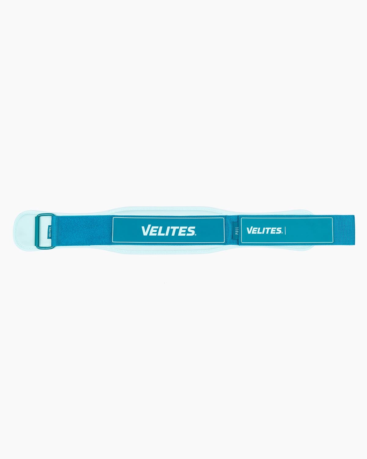 Velites weightlifting belt for CrossFit and functional training laid flat — light blue