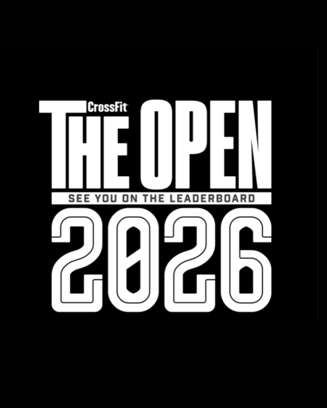 Promotional graphic for CrossFit The Open 2026 event on a black background